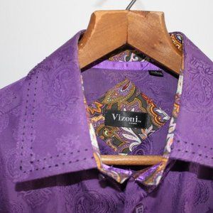 VINTAGE Vizoni Uomo Men's Purple Jacquard Button Down Shirt Size S